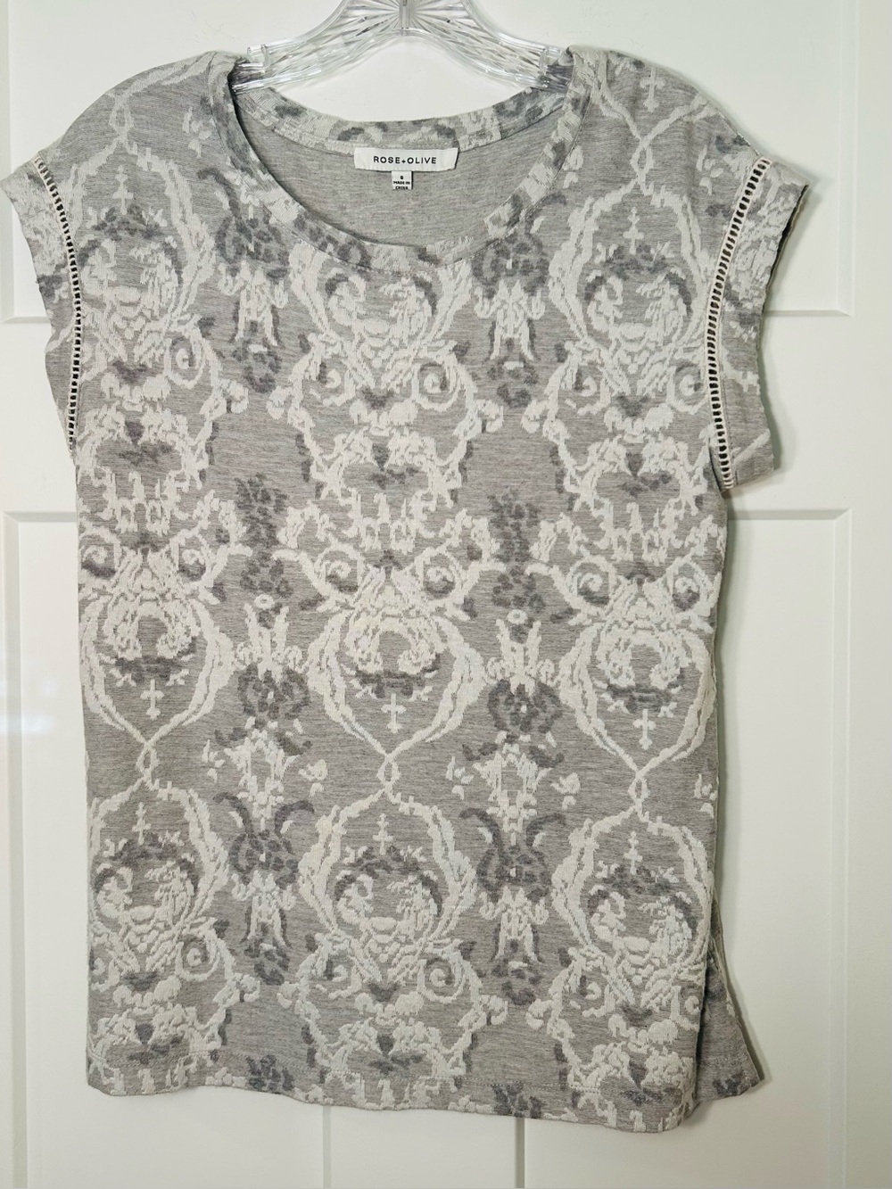 Rose & Olive Gray and White Short Sleeve Tee